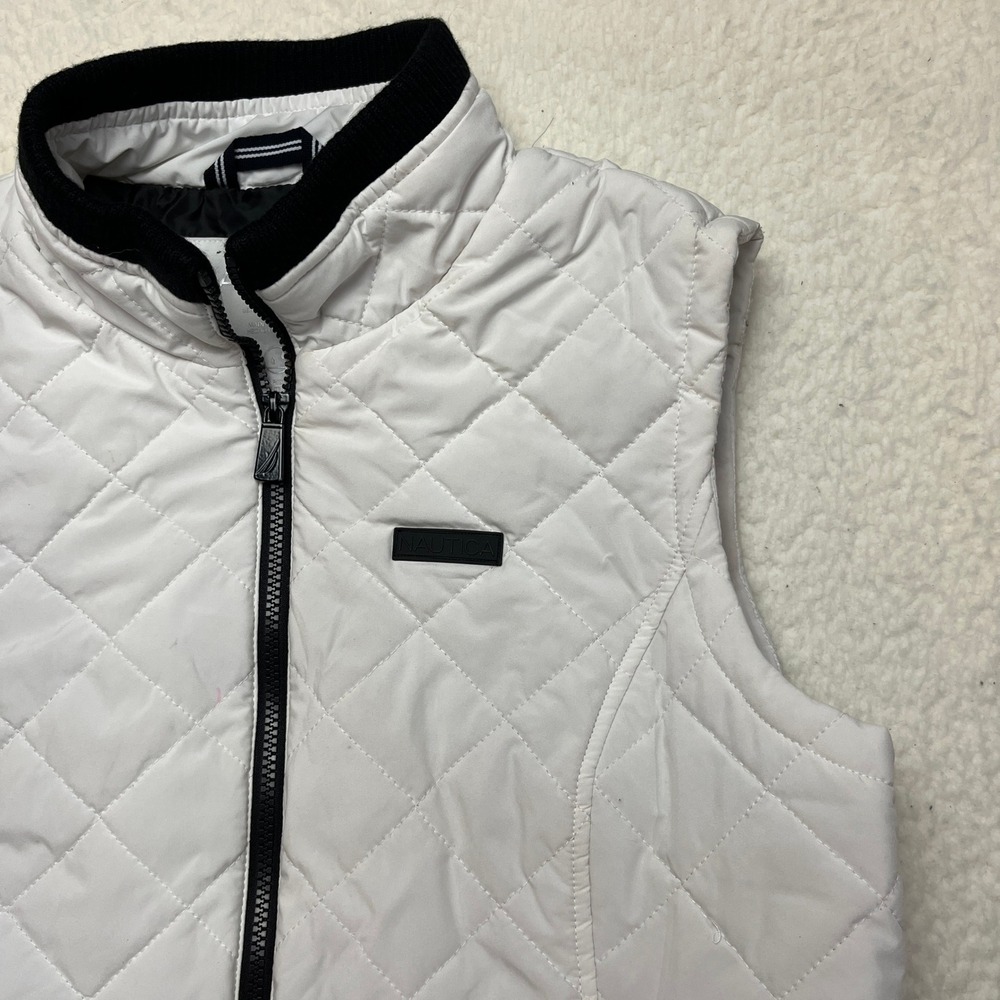 Nautica Puffer Vest Womens L White Quilted Full Zip Water Resistant Comfort